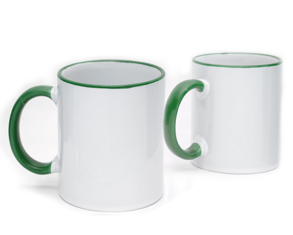 Coffee Mug Ceramic Green Color Rim & Handle