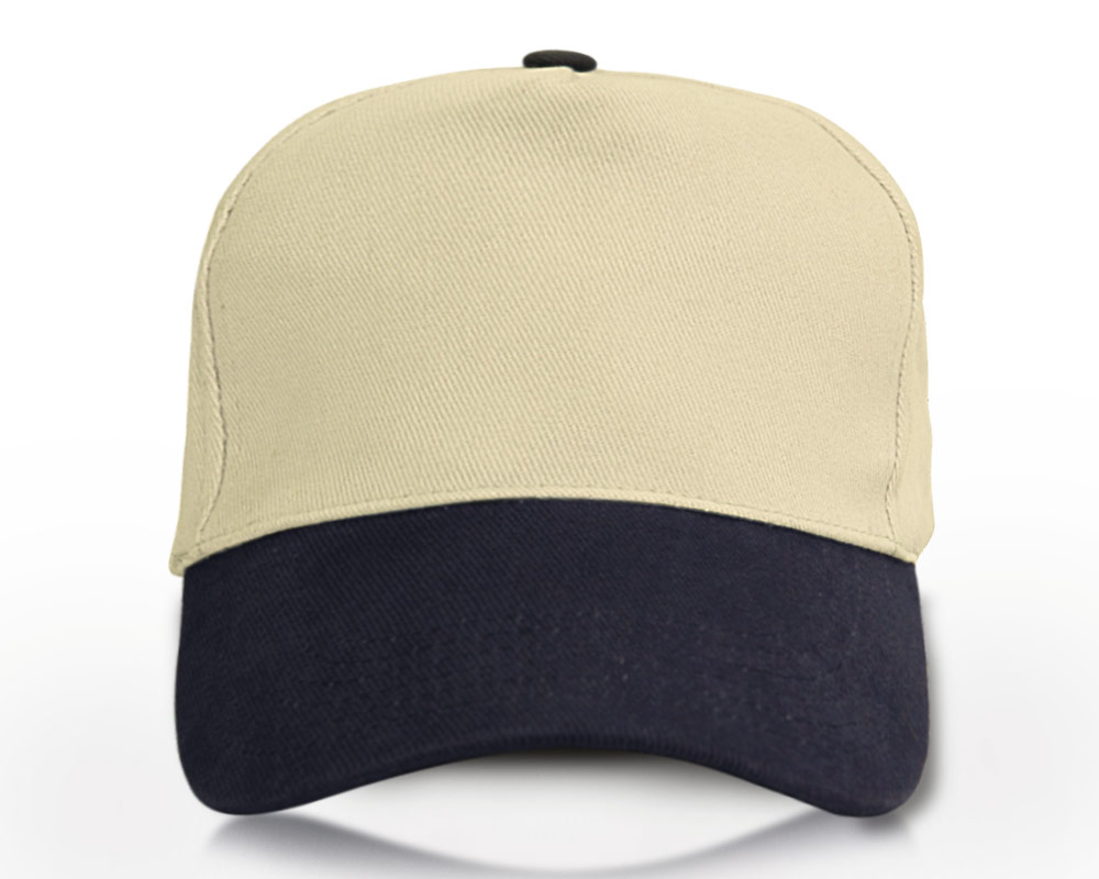 Heavy Brushed Cotton Cap 5 Panels Off White Navy Blue-825