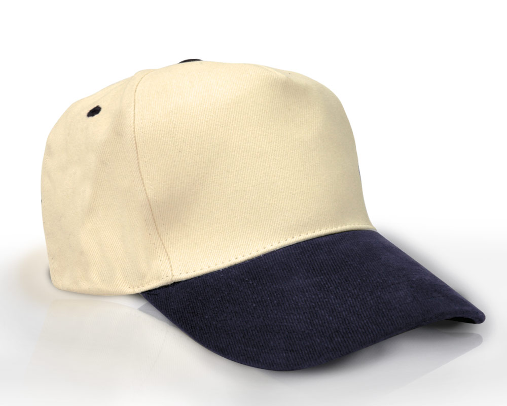 Heavy Brushed Cotton Cap 5 Panels Off White Navy Blue-0