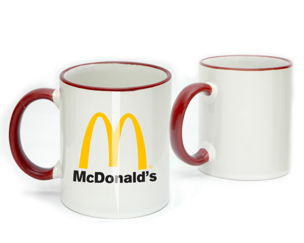 Coffee Mug Ceramic Red Color Rim & Handle with Logo Printing