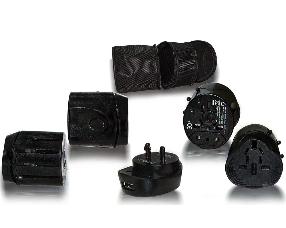 Universal Travel Plug Adapter with USB Charger & Pouch