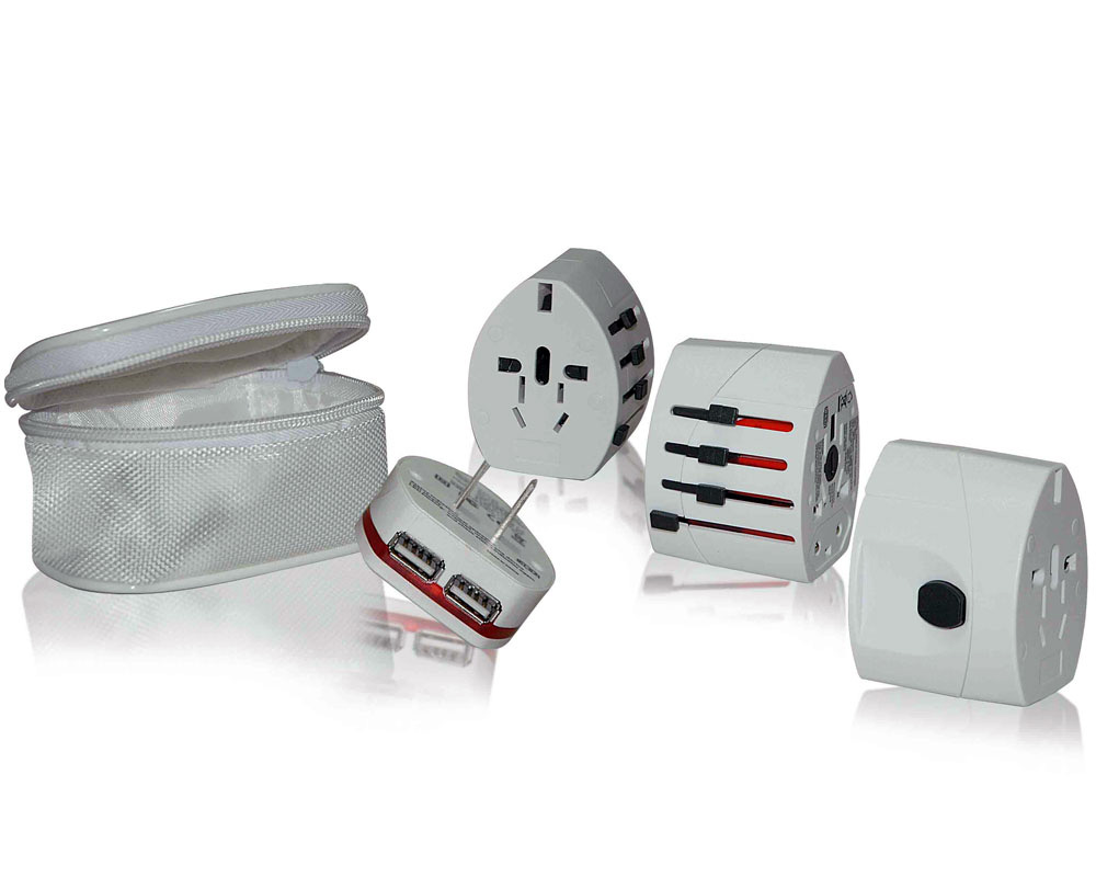World Travel Plug Adapter with Dual USB Interface White