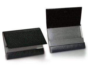 Leather & Metal Folding Business Card Holder Black