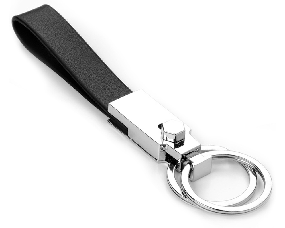 Metal with Leather Key ring Black