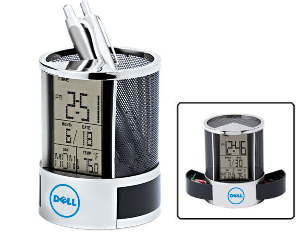 Digital Alarm & Calendar Desk Clock with Pen Holder