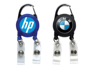 Double Carabiner Retractable Reel Badge Holder with Logo Printing